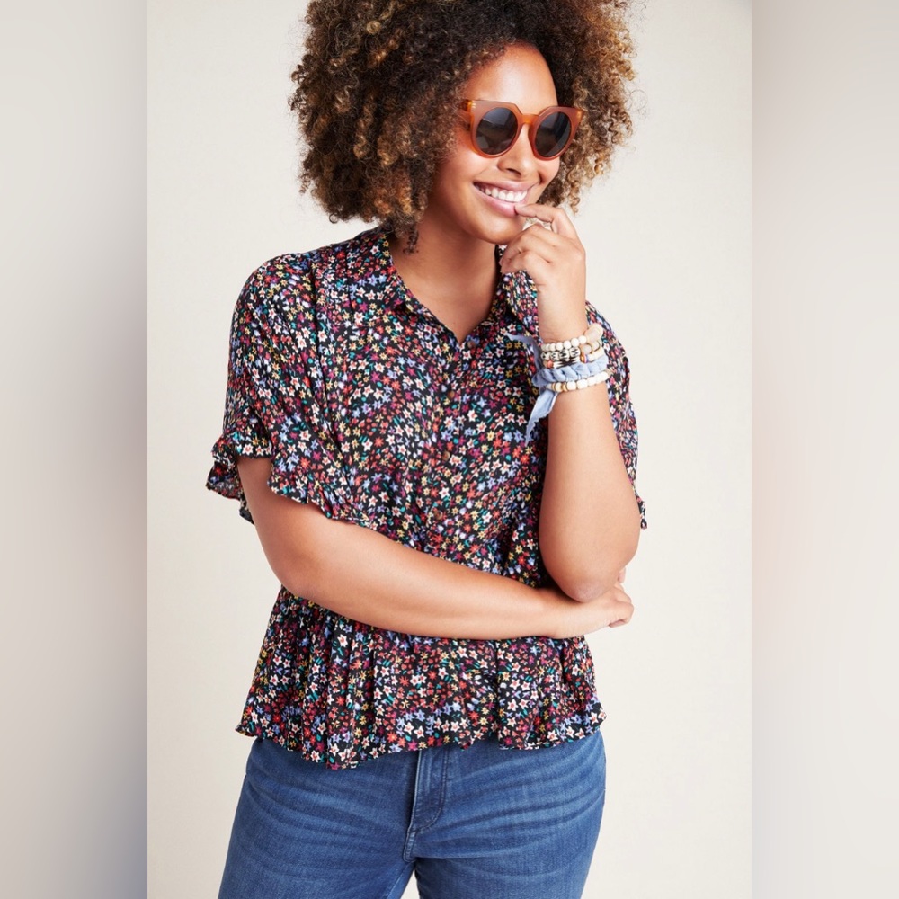 Anthropologie Floral Maeve Mallory Ruffled Blouse